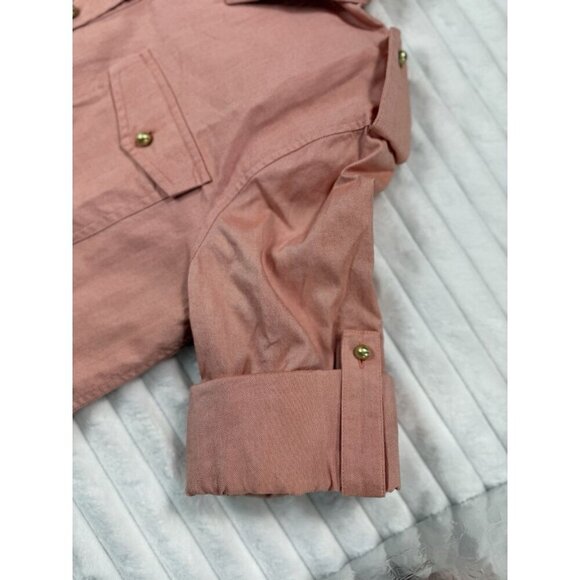 Talbots Pullover Shirt w/ Pearl Snap Button Pockets & Folded Sleeve Women's M - Picture 2 of 12